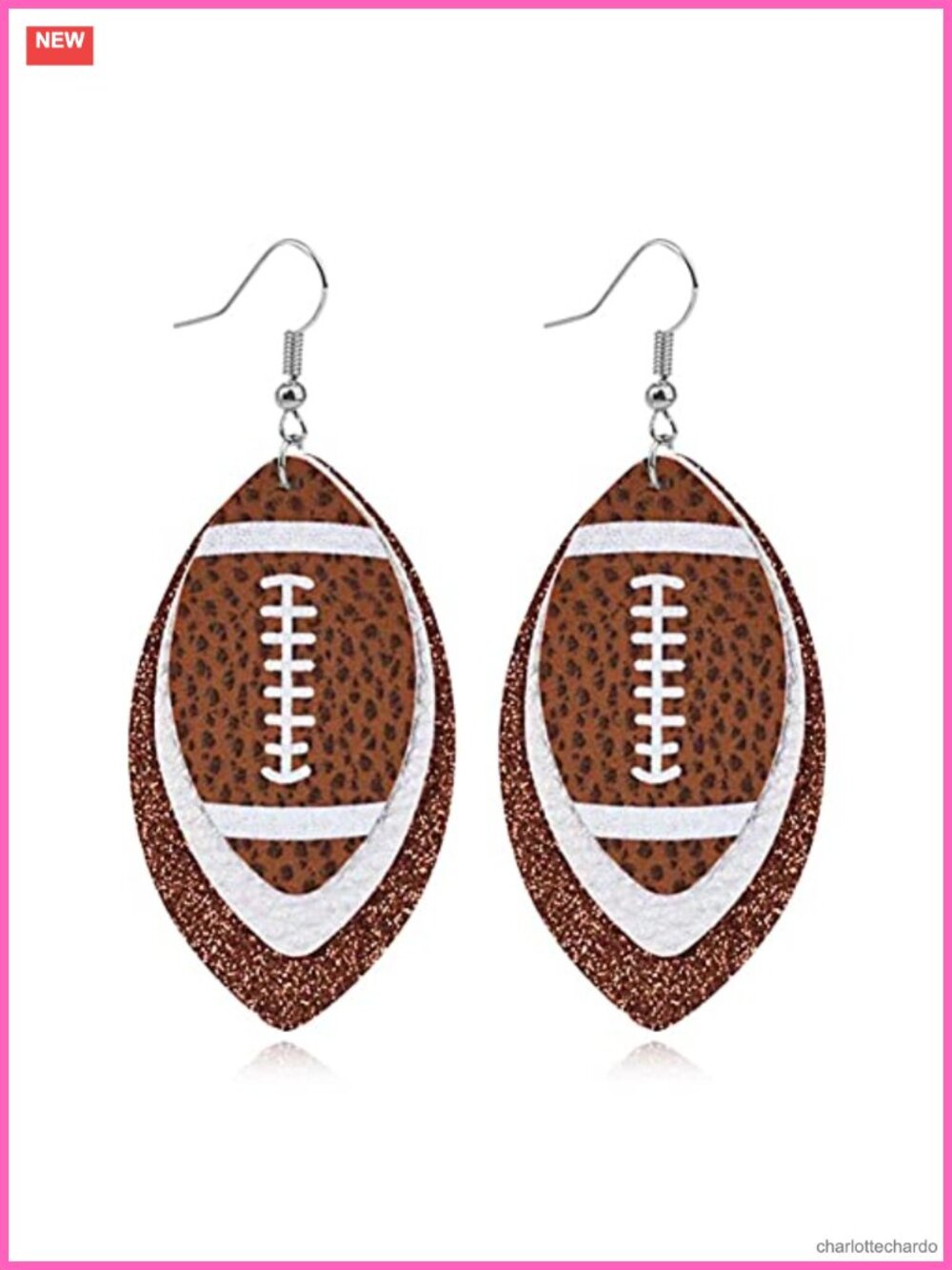 Sequin Leather Football Dangle Drop Earrings Sparkly Tassel Jewelry Gift